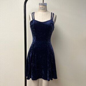 EUC Vintage 90s Y2K Crushed Velvet All That Jazz Navy Mini Tank Dress Small